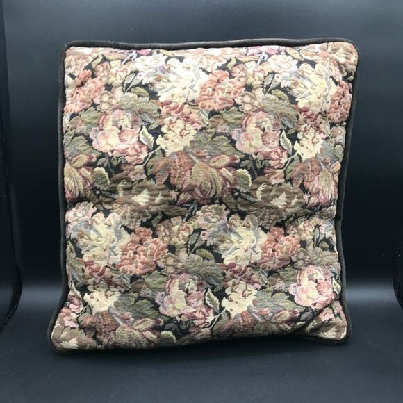 Set of 3 Needlepoint Petit Point Floral Throw Sofa Pillows Black Velvet Backing - Picture 2 of 15